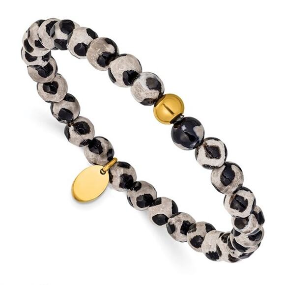 Chisel Stainless Steel Yellow IP-Plated Black Spot Agate Beaded Bracelet - Picture 5 of 7